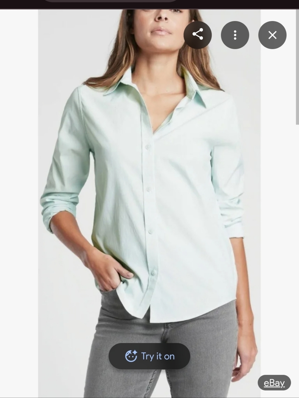 Athleta Midtown Shirt Mint Green Button-Up Medium G54